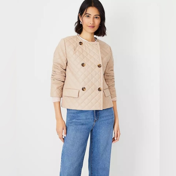 Ann Taylor Nude Quilted Faux Leather Double Breasted Jacket Size Small Petite